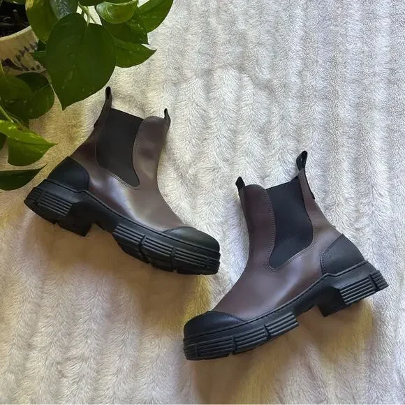 GANNI Recycled Rubber Brown & Black City Boots - Picture 4 of 10